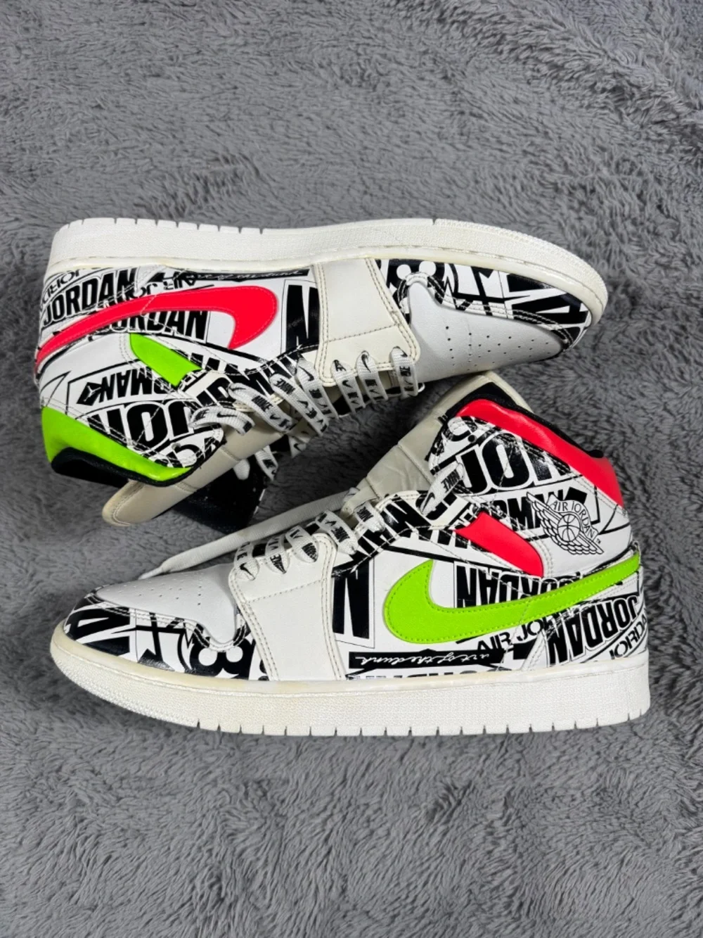 Jordan Air Jordan 1 Mid Shoes Men's 12 Multicolor All-Over Basketball 554724-119